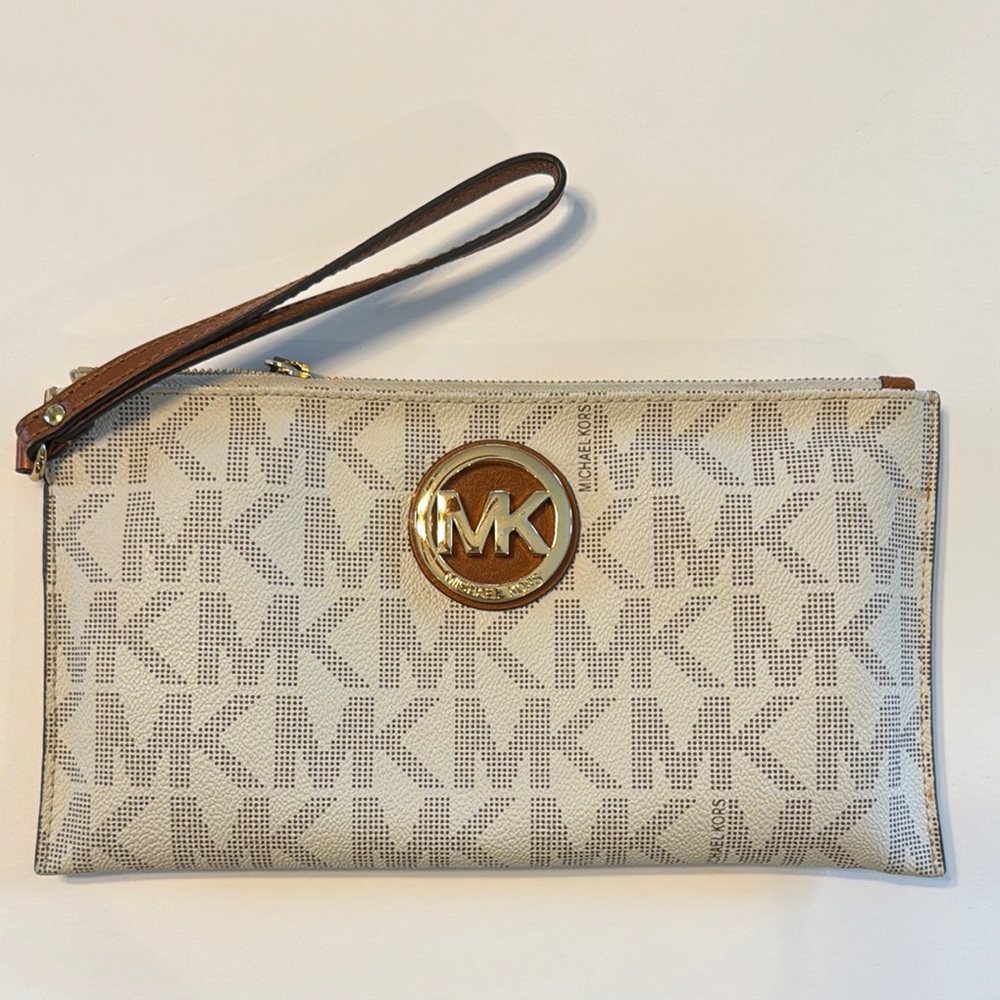 Michael Kors White and Gold Wristlet